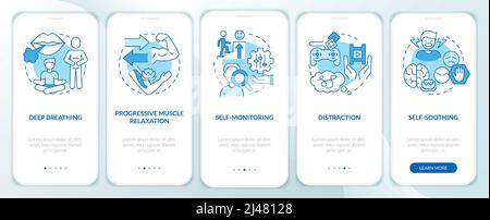 PTSD coping strategies blue onboarding mobile app screen Stock Vector