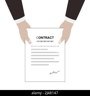 Man holding contract paper, flat design, vector illustration Stock Vector