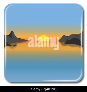 Seascape panorama at dawn icon on white Stock Vector