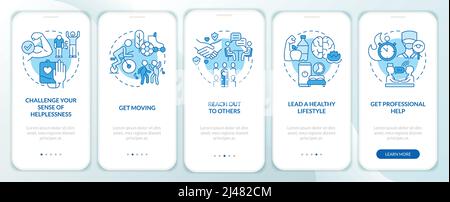 Self-help with PTSD blue onboarding mobile app screen Stock Vector