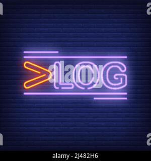 Vlog neon sign. Creative bright text with red first letter. Night bright advertisement. Vector illustration in neon style for video link and social me Stock Vector