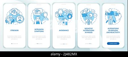 Criteria for PTSD blue onboarding mobile app screen Stock Vector