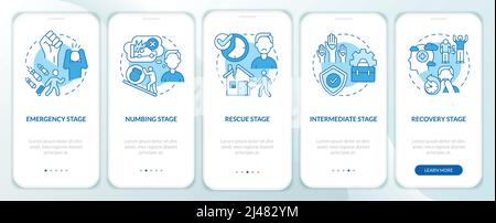 Stages of PTSD blue onboarding mobile app screen Stock Vector