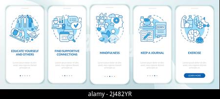 Coping with PTSD process blue onboarding mobile app screen Stock Vector
