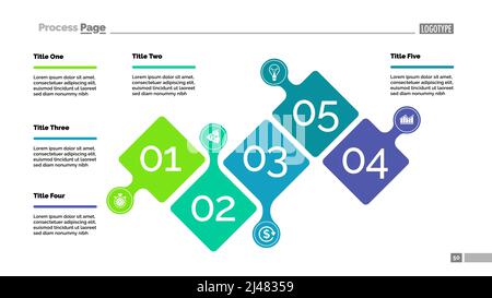 Five steps project process chart template for presentation. Vector illustration. Abstract elements of diagram, graph, infochart. Idea, planning, busin Stock Vector