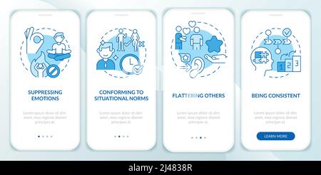Impression management techniques blue onboarding mobile app screen Stock Vector