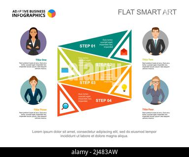 Four step chart editable template. Creative infographic design with triangles. Process diagram for presentation, project, report can be used for topic Stock Vector