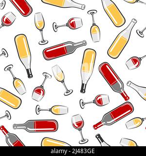 Seamless pattern with bottles and glasses of wine. Image for restaurants and bars. Stock Vector