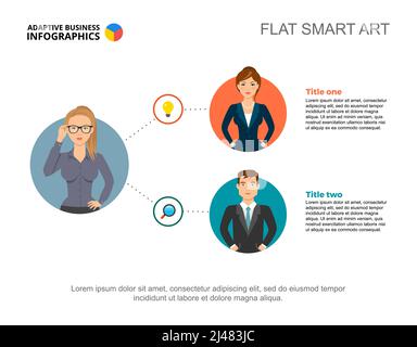 Horizontal flow diagram with two elements. Editable template for tree chart. Creative concept for presentation, project, report can be used for topics Stock Vector