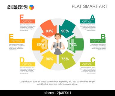 Six options business success chart template for presentation. Business data visualization. Strategy, progress, idea, plan, finance or banking creative Stock Vector