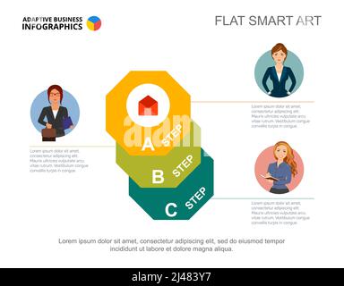 Three octagon step chart template. Editable infographic design for process diagram. Creative concept for presentation, project can be used for topics Stock Vector