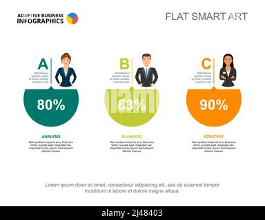 Three circle percentage diagram. Creative infographic design, step chart. Editable template for presentation, project, report can be used for topics l Stock Vector