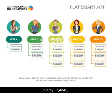 Five flowchart infographic design. Editable template for step diagram, process chart. Creative concept for presentation, project, report can be used f Stock Vector