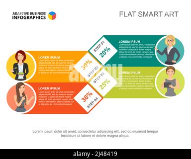 Four points percentage chart template for presentation. Business data. Abstract elements of diagram, graphic. Performance, progress, teamwork or marke Stock Vector