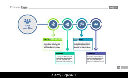Four steps process chart slide template. Business data. Flowchart, diagram, design. Creative concept for layout, report. Can be used for topics like m Stock Vector