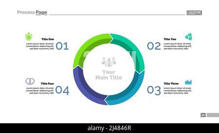 Four elements circle chart slide template. Business data. Graph, chart, design. Creative concept for infographic, report. Can be used for topics like Stock Vector