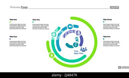 Six layer donut chart slide template. Business data. Graph, diagram, design. Creative concept for infographic, presentation. Can be used for topics li Stock Vector