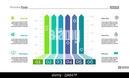 Six options bar chart template for presentation. Vector illustration. Elements of diagram, graph, infochart. Growth, statistics, business or analysis Stock Vector