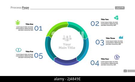 Five steps cycle diagram slide template. Business data. Graph, chart, design. Creative concept for infographic, report. Can be used for topics like sc Stock Vector