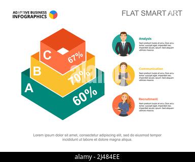 Three options progress percentage chart template for presentation. Business data. Abstract elements of diagram, graphic. Report, result, banking or ma Stock Vector