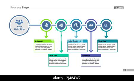 Five steps process chart slide template. Business data. Flowchart, diagram, design. Creative concept for presentation, report. Can be used for topics Stock Vector