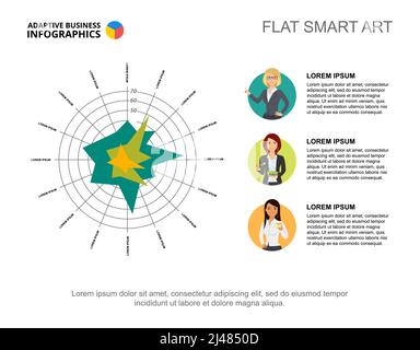 Business infographics with concentric circles and character icons. Editable presentation slide template, flat smart art. Data for statistics, planning Stock Vector