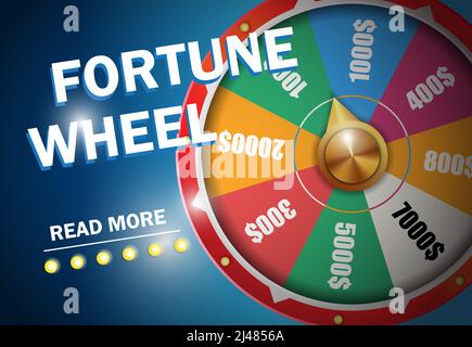 Fortune wheel inscription on blue background. Casino business advertising design. For posters, banners, leaflets and brochures. Stock Vector