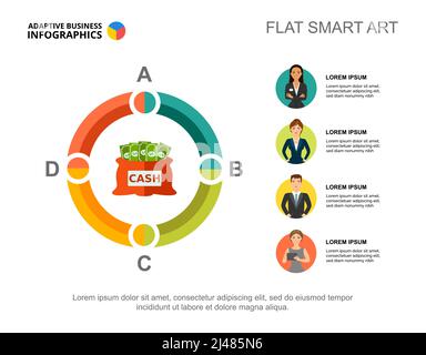 Four financial elements process chart template for presentation. Business data. Abstract elements of diagram, graphic. Plan, finance, management or te Stock Vector