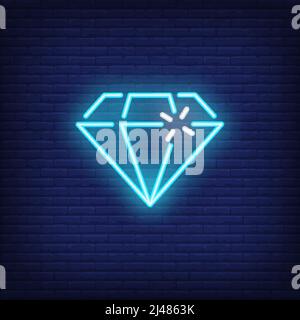 Blue neon diamond bright sign element. Gambling concept for night advertisement design. Game icon in neon style for online casino, slot machine, jackp Stock Vector