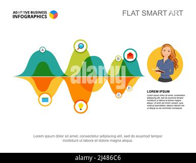 Analyst and line chart template for presentation. Business data visualization. Development, progress, management, banking or marketing creative concep Stock Vector