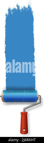 Paint roller leaving stroke of blue paint. Design element. For banners, posters, leaflets and brochures. Stock Vector