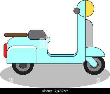 Vintage scooter. Blue Classic scooter. Flat vector. Stock Vector