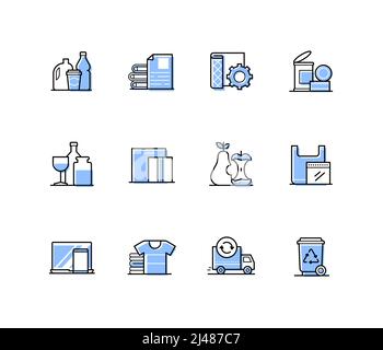 Waste sorting - modern line design style icons set Stock Vector