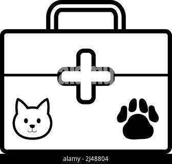 An icon of a first aid box with a white cat, paw, and hospital sign Stock Photo