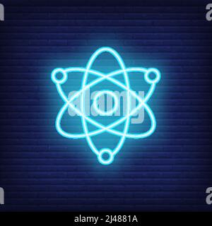 Physics neon sign. Motion of atoms. Night bright advertisement. Vector illustration in neon style for education and science Stock Vector