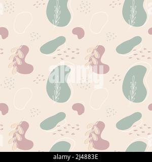 Abstract seamless vector pattern.Hand drawn various shapes with floral elements. Modern trendy vector illustration. Stock Vector