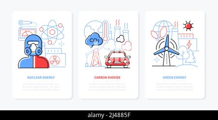 Nuclear and green energy - line design style banners set Stock Vector