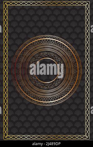 Decorative black and gold geometric frame, art deco inspired illustration. Stock Vector