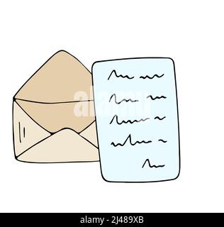Colored doodle vector letter envelope. Hand drawn logo or icon with thin black line. Stock Vector