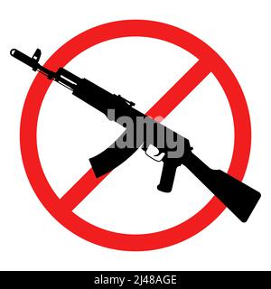 No rifle sign. No weapons sign. No guns icon. Red round prohibition sign. Vector illustration. Stock Vector