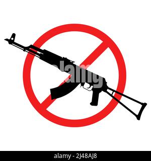 No rifle sign. No weapons sign. No guns icon. Red round prohibition sign. Vector illustration. Stock Vector