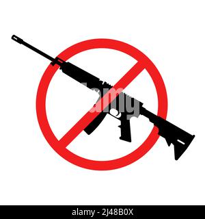 No rifle sign. No weapons sign. No guns icon. Red round prohibition sign. Vector illustration. Stock Vector