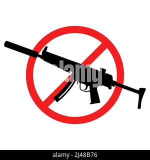 No rifle sign. No weapons sign. No guns icon. Red round prohibition sign. Vector illustration. Stock Vector