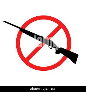No rifle sign. No weapons sign. No guns icon. Red round prohibition sign. Vector illustration. Stock Vector