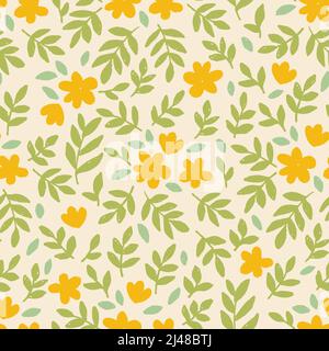 Flowers and leaves hand draw vector seamless pattern. Stock Vector