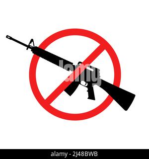 No rifle sign. No weapons sign. No guns icon. Red round prohibition sign. Vector illustration. Stock Vector