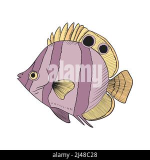 Hand drawn Reef Tropical Fishes. Sea and Ocean Animals Vector Clop art. Stock Vector