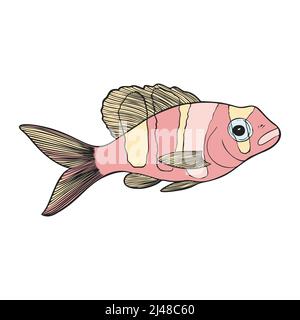 Hand drawn Reef Tropical Fishes. Sea and Ocean Animals Vector Clop art. Stock Vector