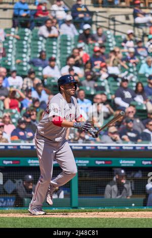 April 13 2022: Boston pitcher Kutter Crawford (50) throws a pitch during  the game with Boston Red Sox and Detroit Tigers held at Comercia Park in  Detroit Mi. David Seelig/Cal Sport Medi(Credit