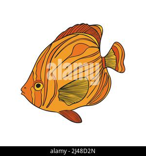Hand drawn Reef Tropical Fishes. Sea and Ocean Animals Vector Clop art. Stock Vector